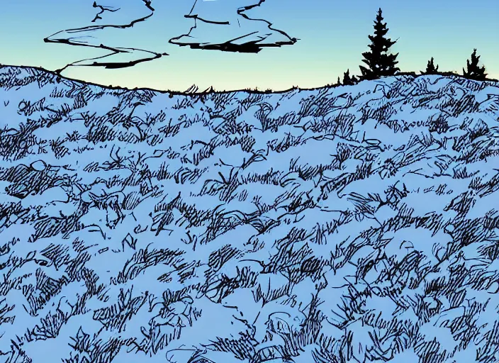 Image similar to stark minimalist rocky snowdrift birch landscape background from calvin and hobbes by bill watterson