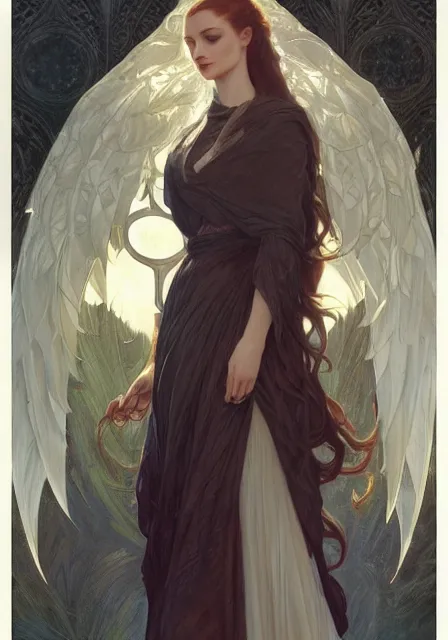 Image similar to sansa angeline jolie, intricate, elegant, highly detailed, digital painting, artstation, concept art, smooth, sharp focus, illustration, art by artgerm and greg rutkowski and alphonse mucha and william - adolphe bouguereau