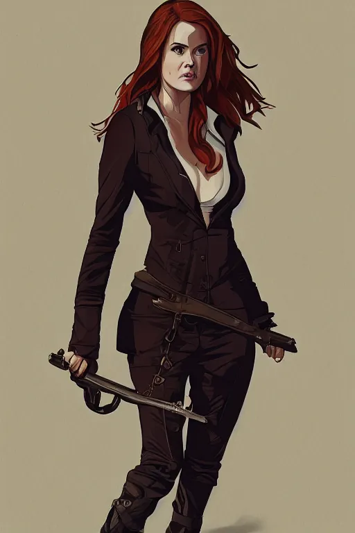 Image similar to isla fisher in sleepy hollow, full body, big two toned eyes, teeth gritted, horror, intricate details, cinematic, epic, realistic, anatomy, tomer hanuka, uplight, artstation, photorealistic, scary