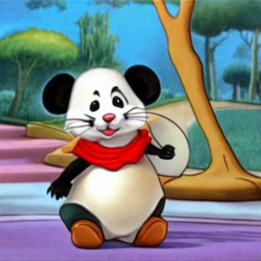 Image similar to jerry the mouse is riding a panda, cartoon tom and jerry series