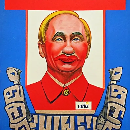 Image similar to communist clown portrait, soviet propaganda style, poster, putin