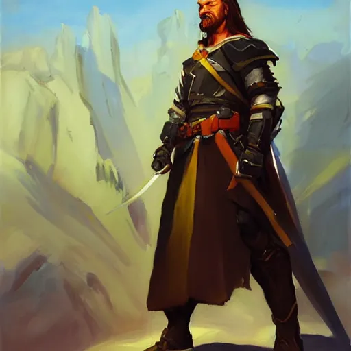 Image similar to greg manchess portrait painting of boromir as overwatch character, medium shot, asymmetrical, profile picture, organic painting, sunny day, matte painting, bold shapes, hard edges, street art, trending on artstation, by huang guangjian and gil elvgren and sachin teng
