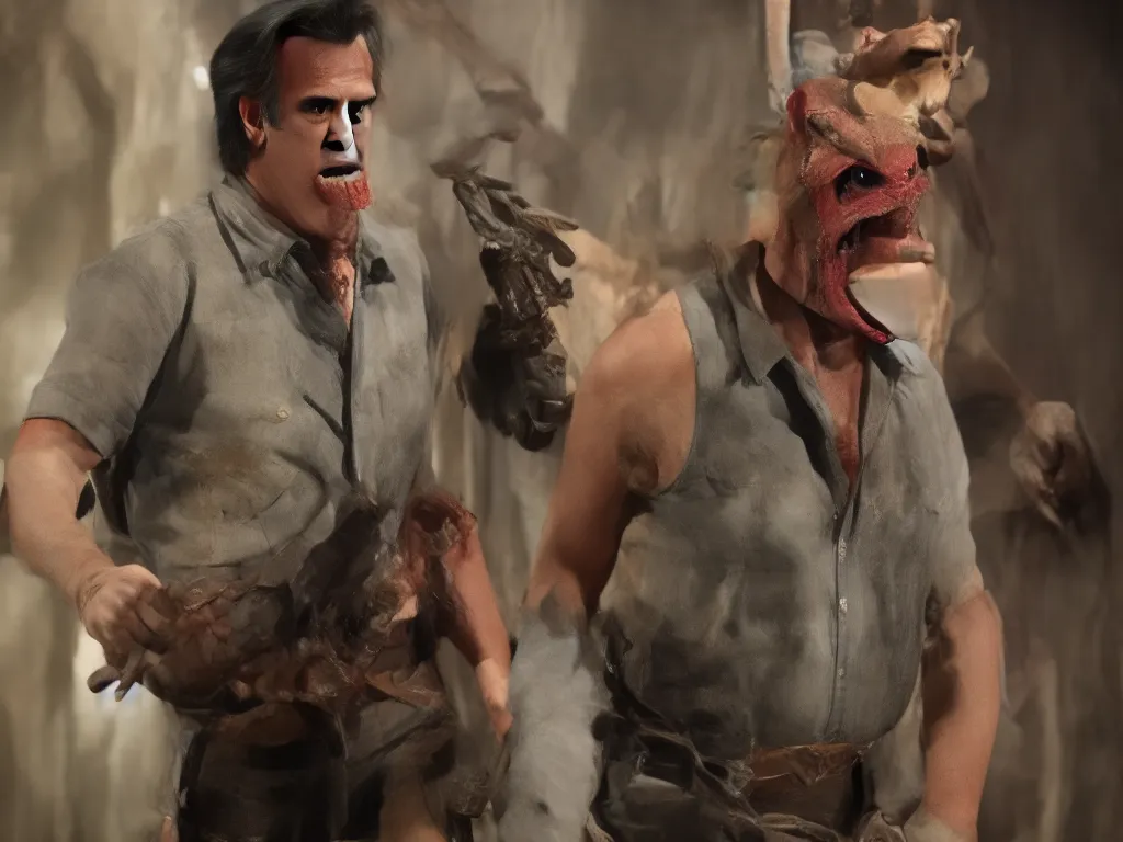 Image similar to Bruce Campbell as Ash in Muppets Evil Dead