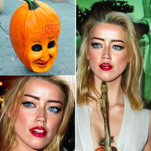 Prompt: a [ gourd ] carved shaped to look like ( amber heard ) face hybrid intercross