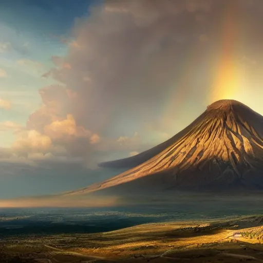 Image similar to a detailed matte painting of noah's ark, double rainbow in a clear blue sky, mount ararat far away in the background, art by artgerm and greg rutkowski and alphonse muchan, cosmic, heavenly, god rays, intricate detail, cinematic, 8 k, cel shaded, unreal engine, featured on artstation, pixiv