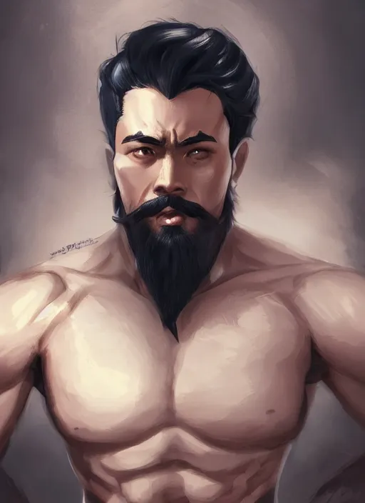 Image similar to a highly detailed illustration of serious short black haired filipino man with goatee wearing suit, dramatic reading book pose, muscular, intricate, elegant, highly detailed, centered, digital painting, artstation, concept art, smooth, sharp focus, league of legends concept art, WLOP