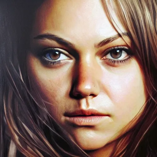 Image similar to portrait of the daughter of mila kunis and jennifer lawrence as a young woman, hyperdetailed, hyperrealism.