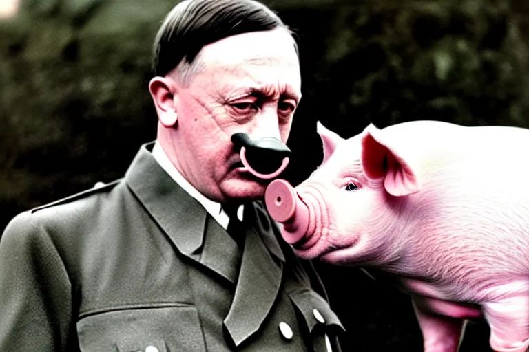 Image similar to hitler with pig's nose on face historical photo in color