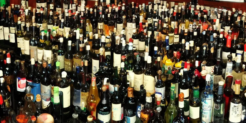 Prompt: lots of bottles of alcohol