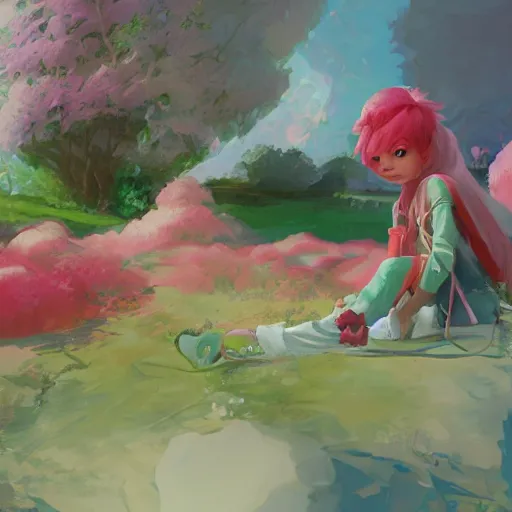 Image similar to painted portrait of a strawberry shortcake, fantastically pastel colors, octane render, matte painting concept art, official fanart behance hd artstation by jesper elsing, by rhads and makoto shinkai and lois van baarle and ilya kuvshinov and rossdraws