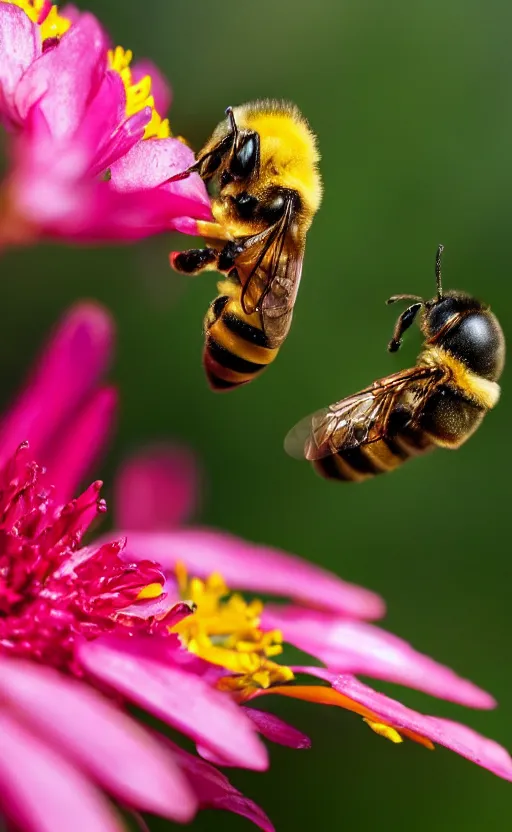 Image similar to a bee finding a beautiful flower, both entrapped in ice, only snow in the background, beautiful macro photography, ambient light