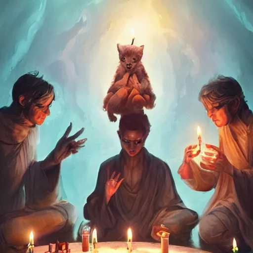 acolytes using demonic candle lit summoning circle to | Stable