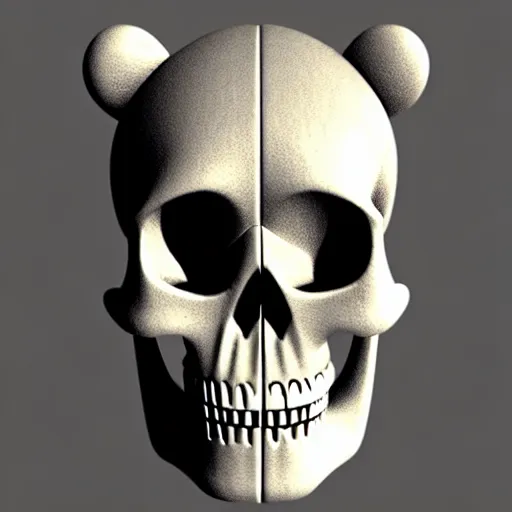 Prompt: skull with bear head on top