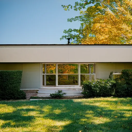 Prompt: midcentury house in wheaton, il. photographed with leica summilux - m 2 4 mm lens, iso 1 0 0, f / 8, portra 4 0 0