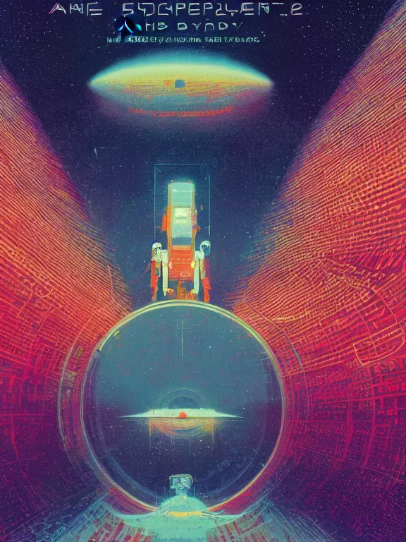 Prompt: A psychedelic poster of 2001: A Space Odyssey by Victo Ngai, James Gilleard, Bruce Pennington