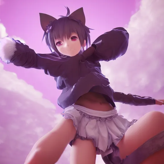 Image similar to 3D render of a cute anime boy with cat ears and tail, fantasy artwork, fluffy, mid-shot, award winning, exposed tummy, hyper detailed, very very very beautiful, studio lighting, artstation, unreal engine, unreal 5, 4k, octane renderer