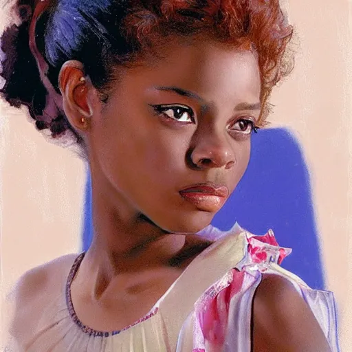 Image similar to the teenage daughter of samuel l. jackson and lucille ball by mort kunstler