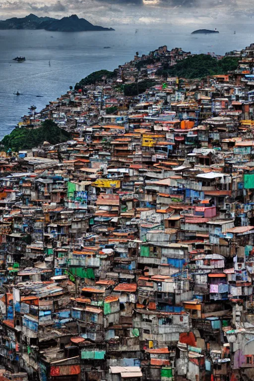 Image similar to favela rio de janeiro, 8 k, hdr, great light, gustave courbet, annie leibowitz