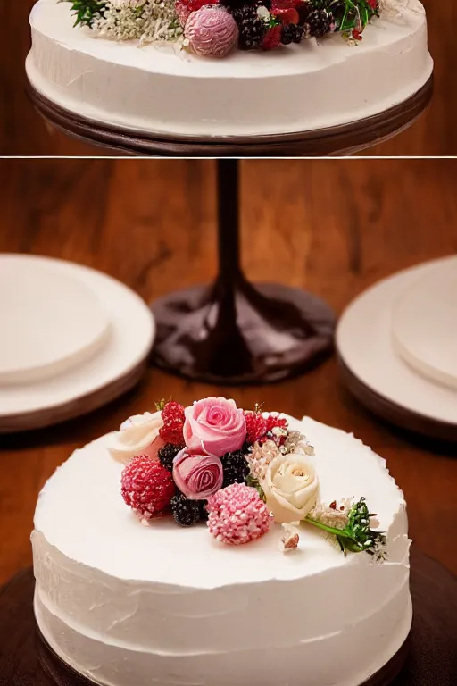 Prompt: Professional Food Photography of wedding cake from a Michelin Star Restaurant, Award-Winning Food Photography, Extremely Detailed.