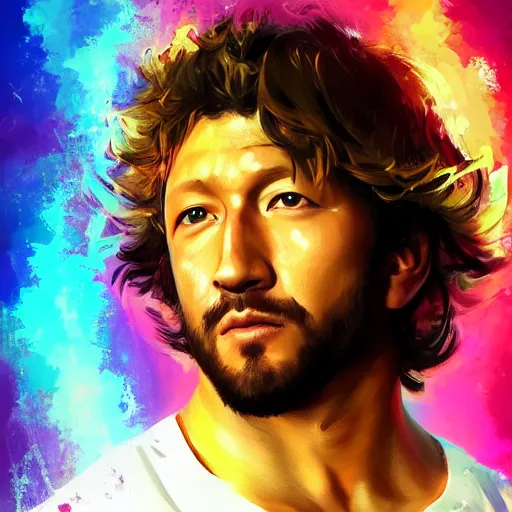 Prompt: beautiful portrait of Kenny Omega , in the painterly style of WLOP, artgerm, brush stroke oil painting, dynamic lighting, imagine fx, artstation