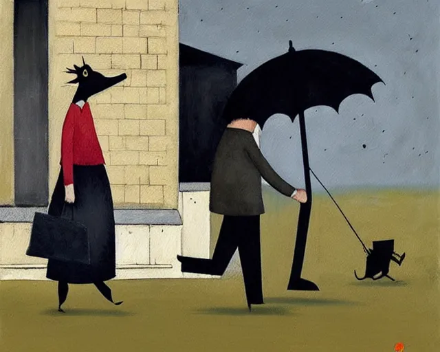 Image similar to a painting by sam toft and guy billout