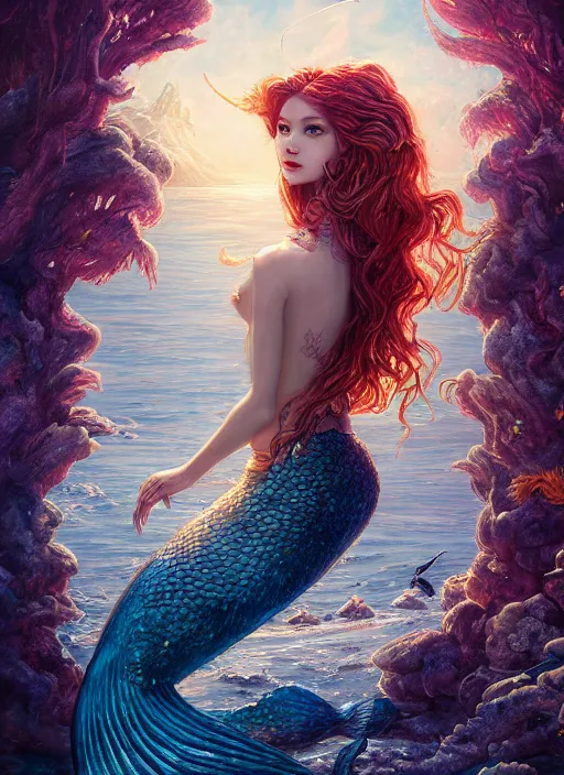 Image similar to highly detailed full body portrait of beautiful mermaid fantasy art by finnstark, wonbin lee, lane brown, z ed, wenfei ye, finnstark, oleg bulakh, felix englund, global illumination, full body, radiant light, sharp focus, detailed face, detailed and intricate environment