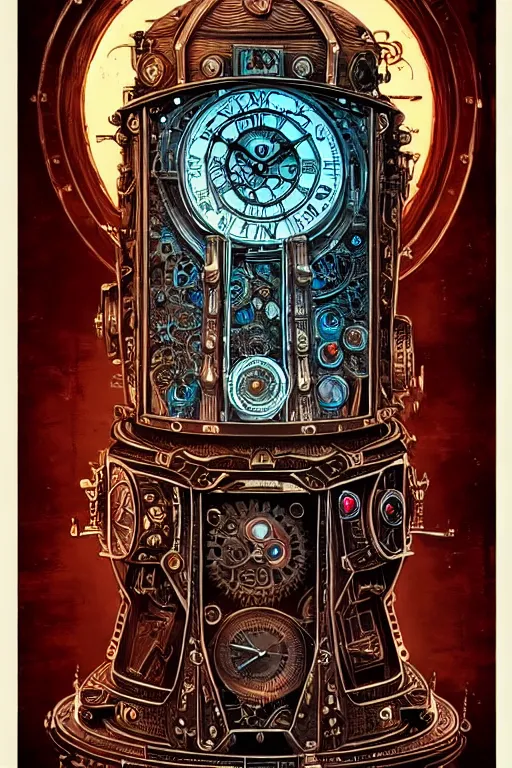 Image similar to ornate steampunk time machine, high details, intricately detailed, by vincent di fate, inking, lineart, 3 color screen print, masterpiece, trending on artstation,, sharp, details, hyper - detailed, hd, 4 k, 8 k