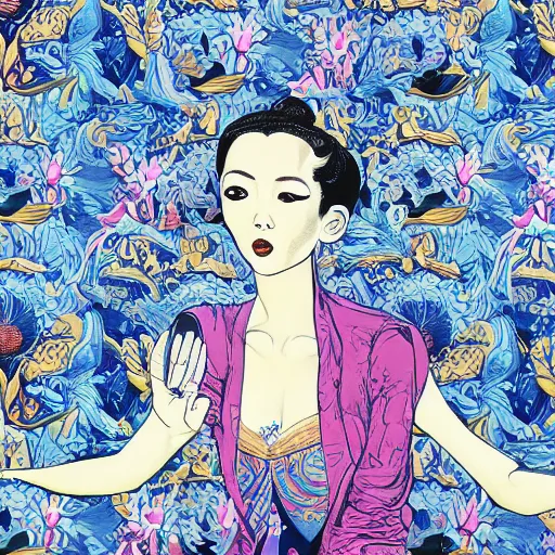 Image similar to Gilded lotus princess, ivy, oriental wallpaper, 🌌james jean