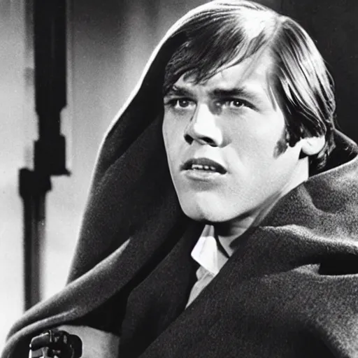 Image similar to still from old 40\'s movie Star Wars (1942) actor playing Luke Skywalker
