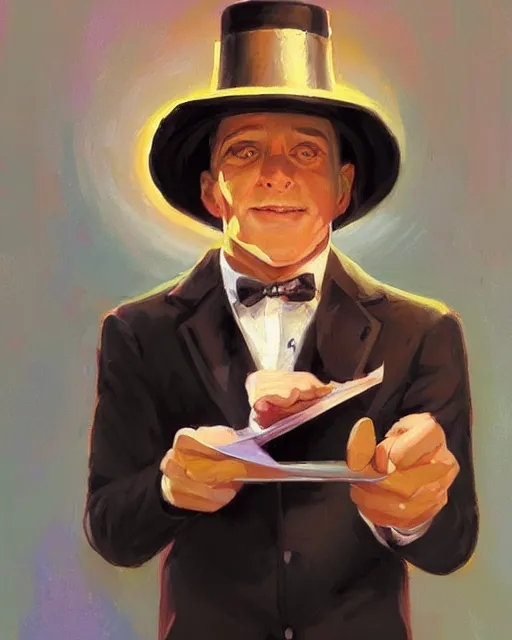 Prompt: a magician's portrait by ray swanland and rhads
