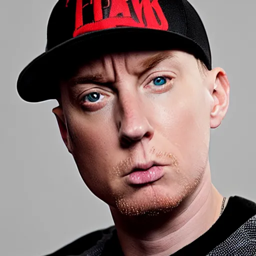 Prompt: eminem with lizard eyes portrait, photo with sharp light