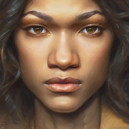 Prompt: zendaya, closeup portrait art by donato giancola and greg rutkowski, realistic face, digital art, trending on artstation, symmetry!!