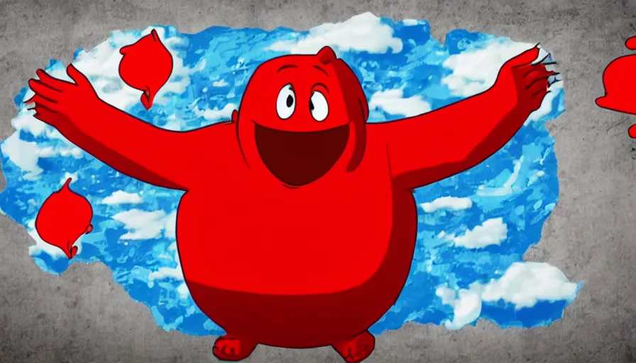 Image similar to kool - aid man as a weather man in front of a weather map