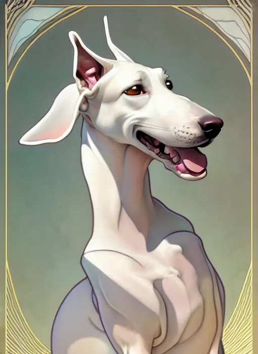 Prompt: cute white greyhound, natural lighting, path traced, highly detailed, high quality, digital painting, by don bluth and ross tran and studio ghibli and alphonse mucha, artgerm