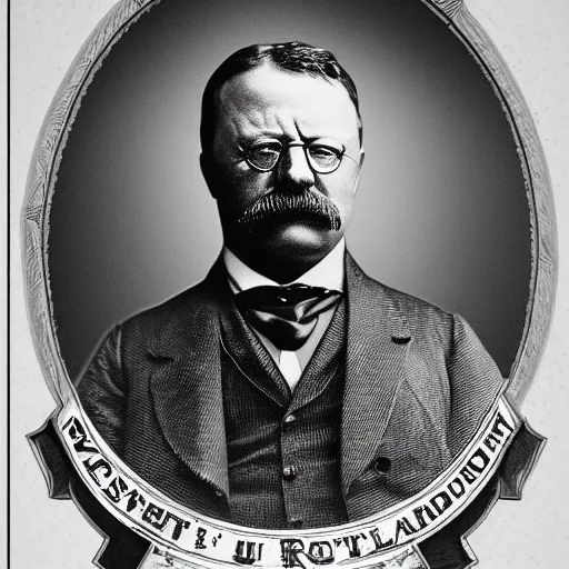 Image similar to a portrait of teddy roosevelt with cyborg enhancements, presidential portrait, hyper detailed