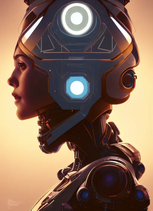 Image similar to symmetry!! portrait of a robot astronaut, tech face, horizon zero dawn machine, intricate, elegant, highly detailed, digital painting, artstation, concept art, smooth, sharp focus, illustration, art by artgerm and greg rutkowski and alphonse mucha, 8 k