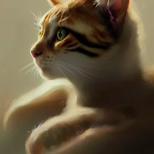 Image similar to humanoid cat feline hybrid, concept art oil painting, portrait ethereal by jama jurabaev, greg rutkowski extremely detailed, brush hard, artstation, soft light
