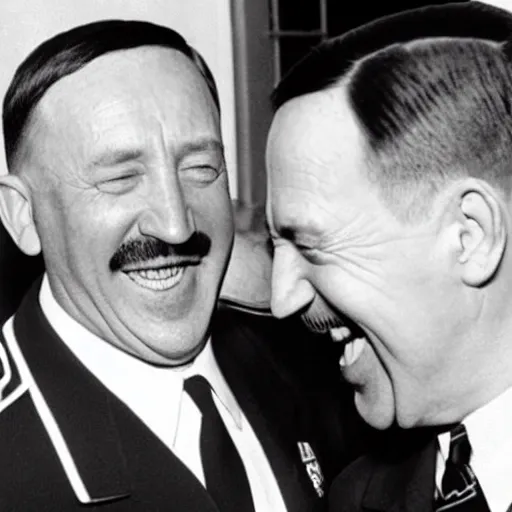 Image similar to “ very photorealistic photo of hitler and joe biden laughing together, award - winning details ”