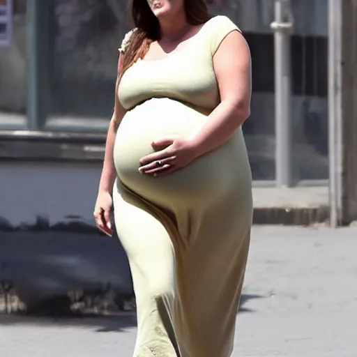 Image similar to Pregnant Alexandra D'addario walking down the street, paparazzi photo