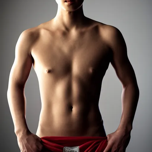 Prompt: a portrait of a athletic beautiful japanese male divinity, photographed by andrew thomas huang