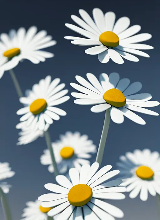 Prompt: bright white zen smooth daisies by zaha hadid, up close shot, sharp focus, global illumination, radiant light, irakli nadar, octane highly render, 4 k, ultra hd,