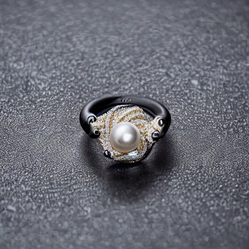 Image similar to hd photo of a octopus ring with diamond and pearls by dior, denoise, deblur