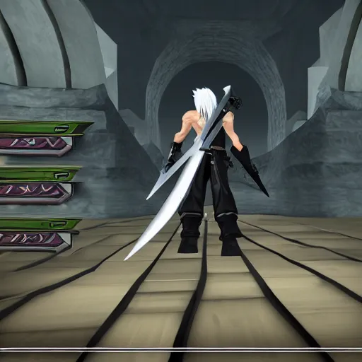 Image similar to an in game screenshot of sephiroth from final fantasy vil from roblox