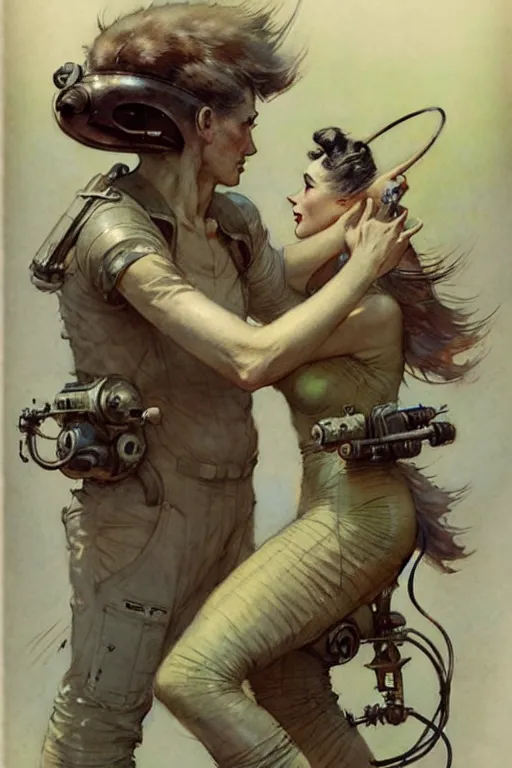 Prompt: (((((1950s science fiction cover art . muted colors.))))) by Jean-Baptiste Monge !!!!!!!!!!!!!!!!!!!!!!!!!!!