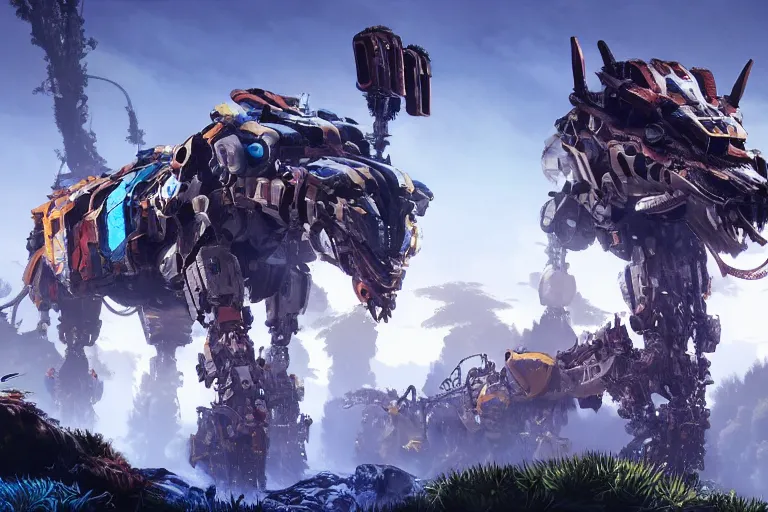 Image similar to bristleback machine mecha animal beast robot of horizon forbidden west horizon zero dawn bioluminiscence global illumination ray tracing hdr fanart arstation by sung choi and eric pfeiffer and gabriel garza and casper konefal