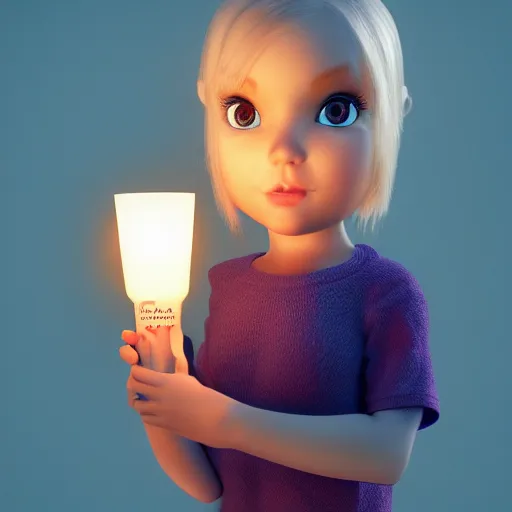 Image similar to A cute girl holding a glowing candle, fragile, soft, vray, octane render, trending on artstation, 3d character, game character