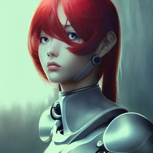 Image similar to A cyborg girl with big and cute eyes, fine-face, realistic shaded perfect face, fine details. red and black robotic parts. Very anime. Realistic shaded lighting poster by Ilya Kuvshinov katsuhiro, magali villeneuve, artgerm, Jeremy Lipkin and Michael Garmash, Rob Rey and Kentarõ Miura style, trending on art station