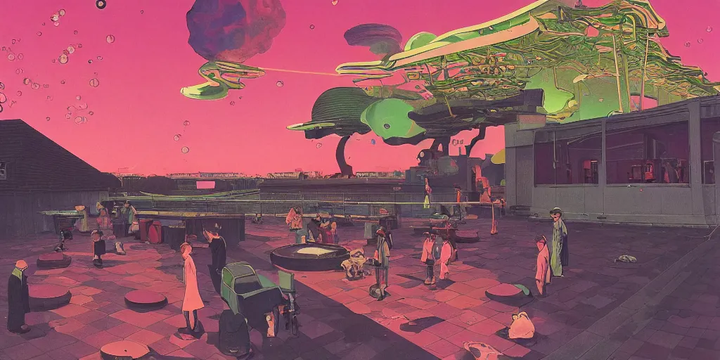 Prompt: gigantic faces that shoot pink lasers, a lot of glass around, shrimps are all over the ground, acid and dreaming psychedelic hallucinations, by kawase hasui and edward hopper, colorful flat surreal design, hd, 8 k, artstation