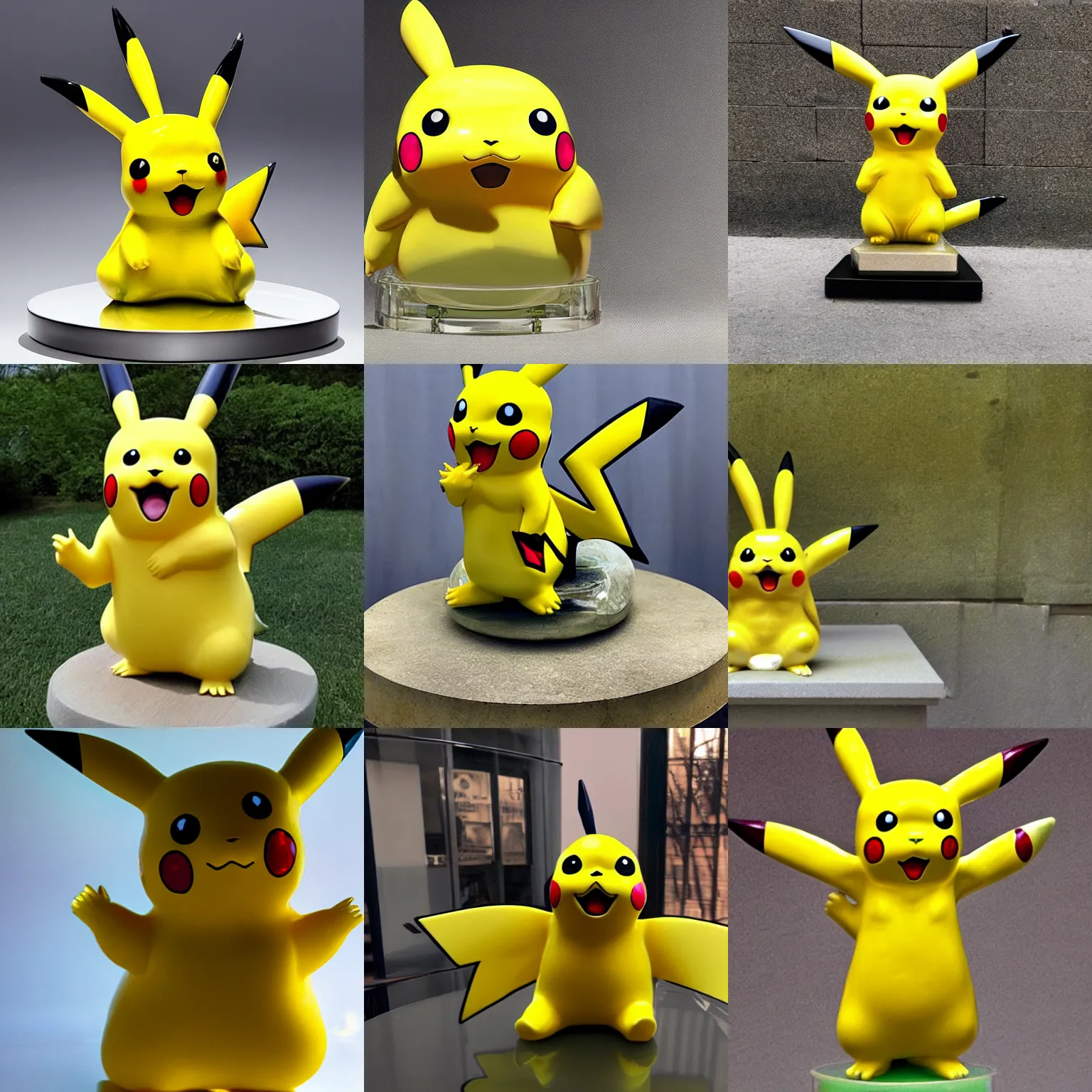 Prompt: a glass statue of pikachu
