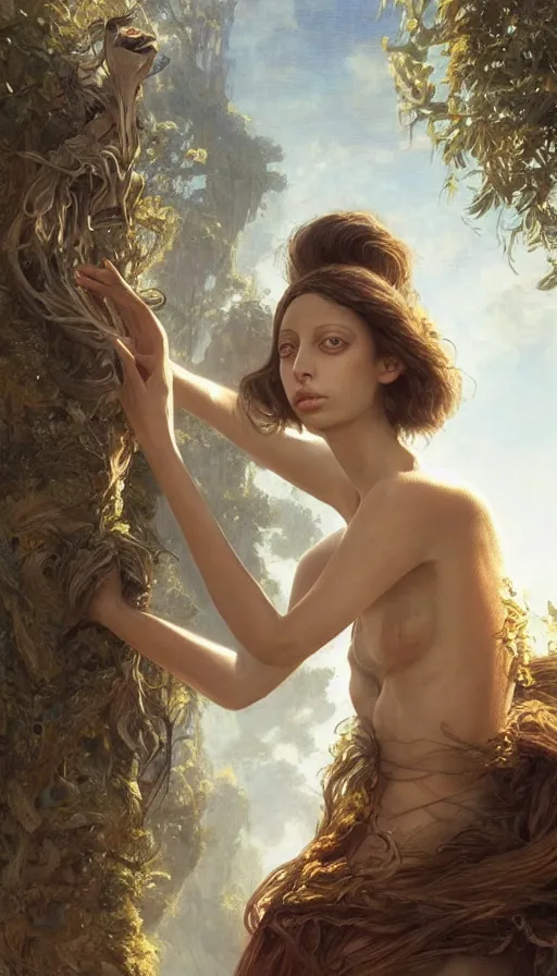 Image similar to epic masterpiece beautiful angela sarafyan, sweaty skin, hyperrealistic, octane render, cinematic, beautiful face and flawless skin, perfect hands, 5 fingers, by edgar maxence and ross tran and michael whelan, legends of runeterra
